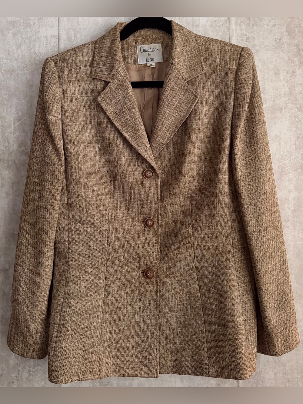 Le Suit Womens 2 Piece Pant Suit Sz 12 Brn Tweed Blazer WideLeg VTG Career Power - Picture 3 of 12